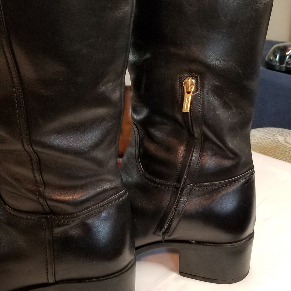 Salvatore Ferragamo Black Leather Knee High Boots - Picture 2 of 11